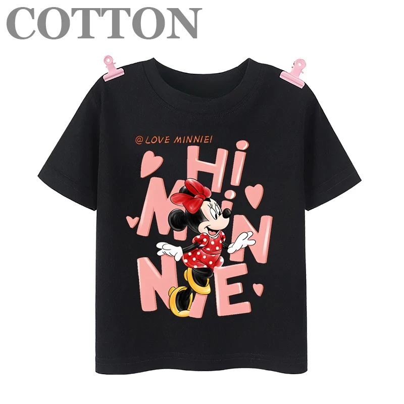 Disney Mickey Donald Duck Fashion Casual Girls Top Children's Short Sleeve Kid Cotton T-shirt Cute Print Pattern Cartoon Tshirt