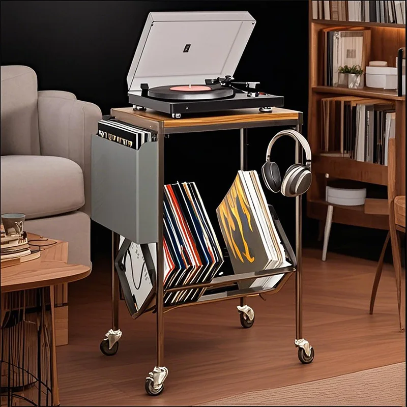 CD Storage Rack Porch Table Living Room Coffee Table Small Edge Few Wooden Vinyl Record Rack Two Layers Baffle Newspaper