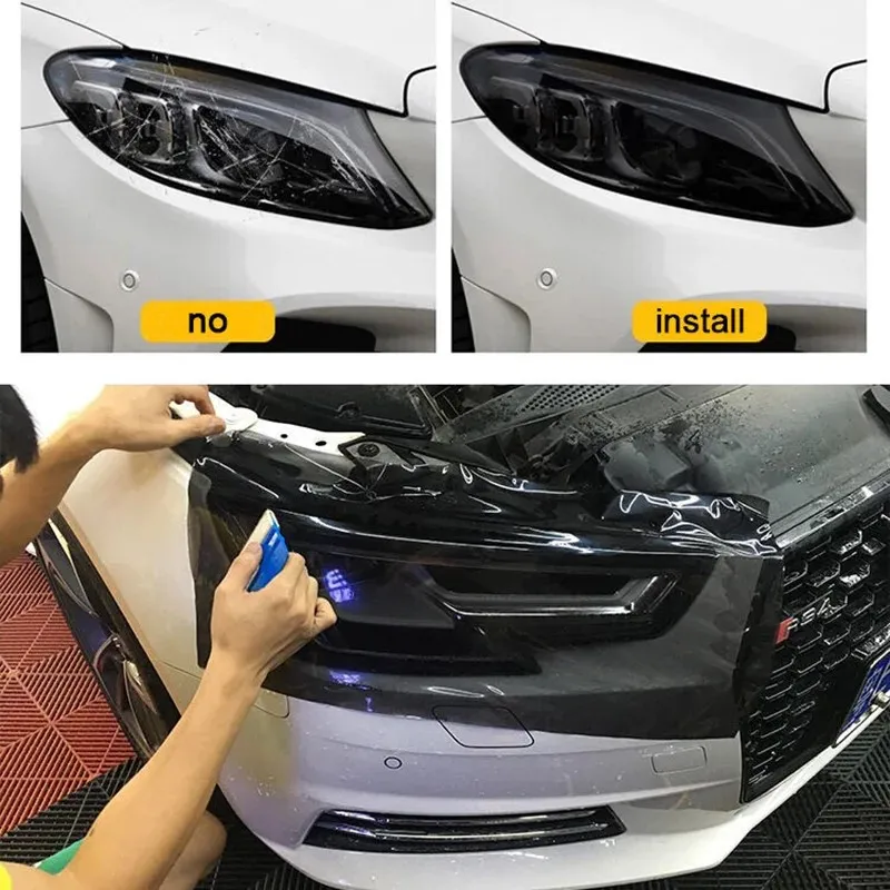 Self-healing Tpu Ppf Headlight Film Anti Scratches Protect Smoke Black Car Lamp Tint Film For Audi Bmw Tesla Decorate Styling