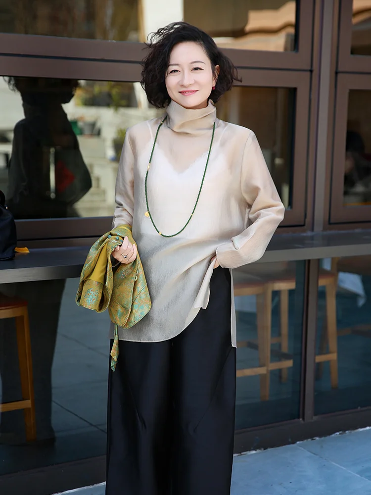 

Модная женская рубашка с рюшами на воротнике из вискозы Lenzing, универсальная, весенне-летняя, средней длины, с рукавами