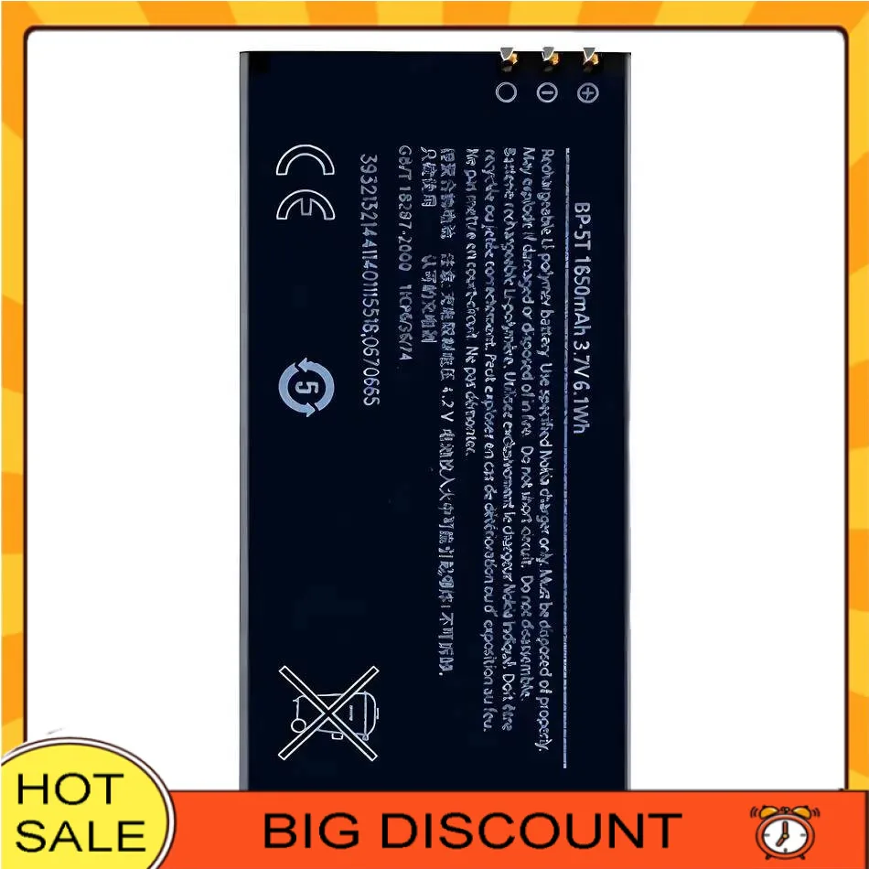 

For Nokia Lumia 820 820T BP-5T BL-5T Mobile Phone Battery Stable High Capacity 1650Mah