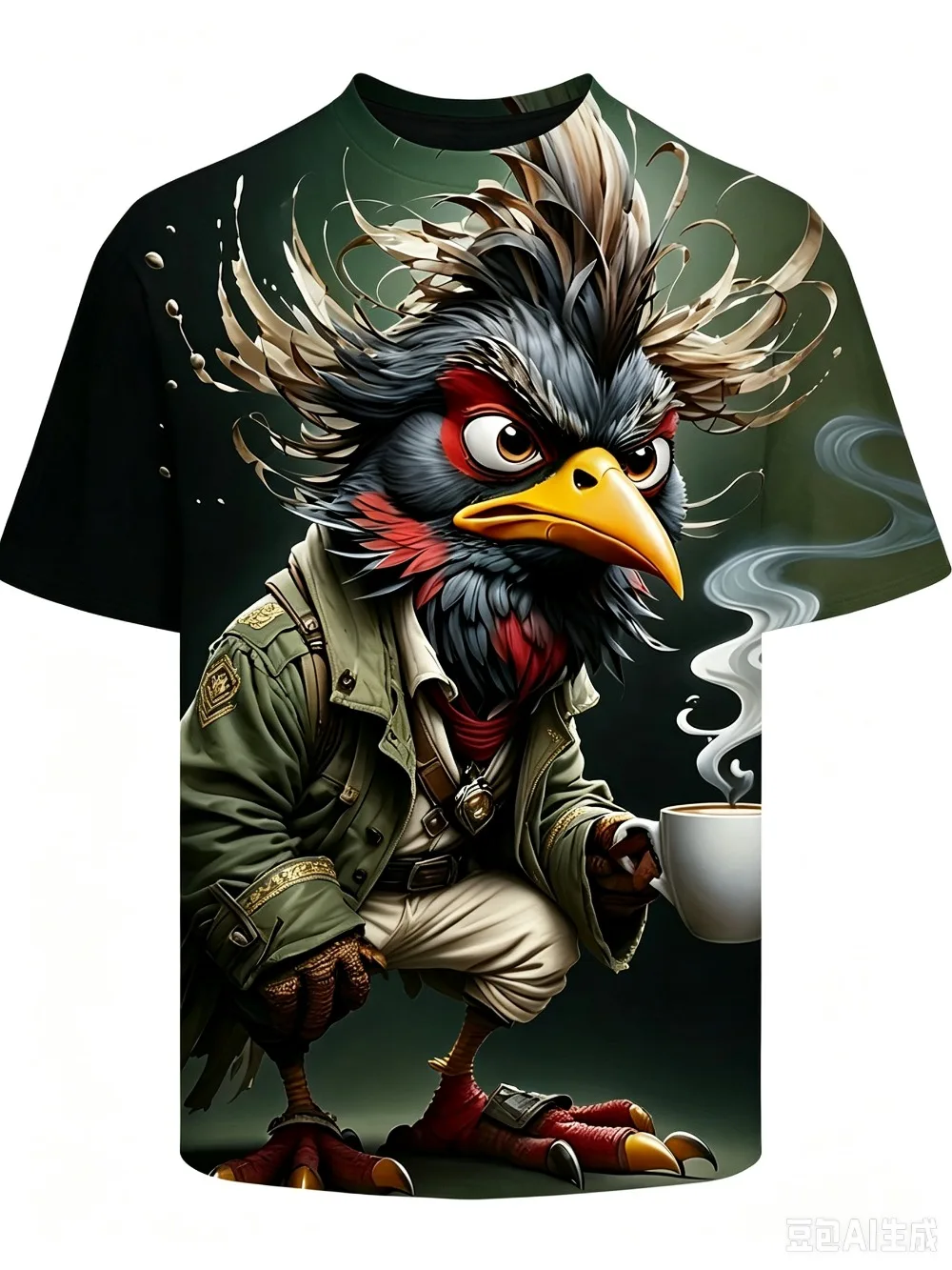 The Rooster Is Holding A Cup of Coffee 3D Printed Men T-shirt Casual Comfortable Breathable and Quick-dry Outdoor Activities Top view 4