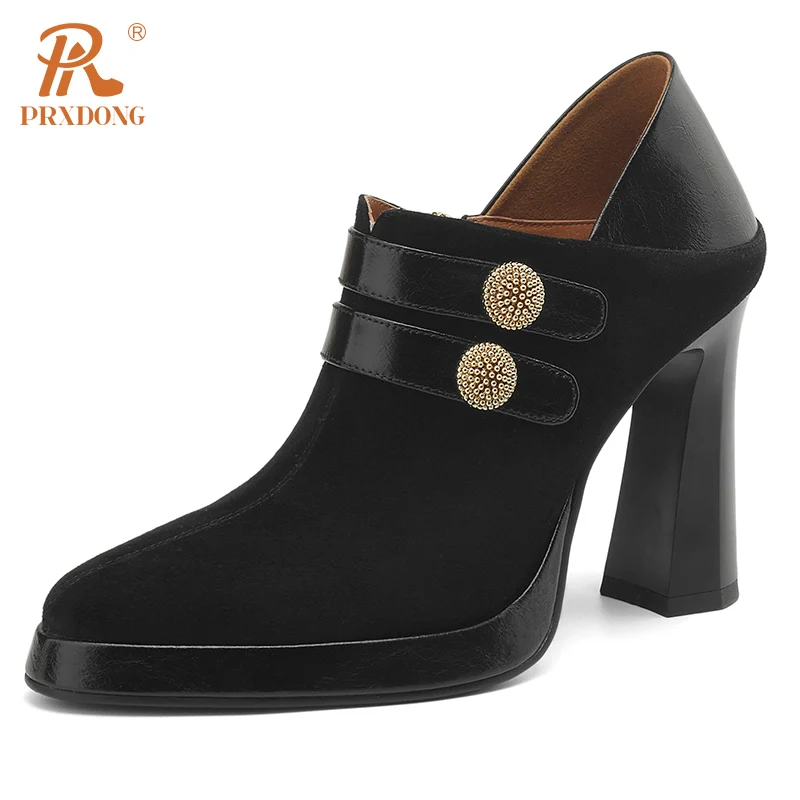 PPRXDONG New 2024 Retor Spring Autumn Genuine Leather Women Pumps High Heels Platform Black Brown Dress Party Office Lady Shoes