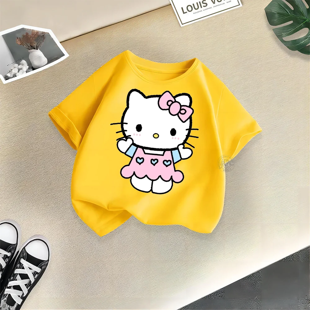 Sanrio Teen estate 100% cotone t-shirt semplice e giocosa Hello Kitty graphic Kids confortevole t-shirt in cotone ragazzi ragazze Short s