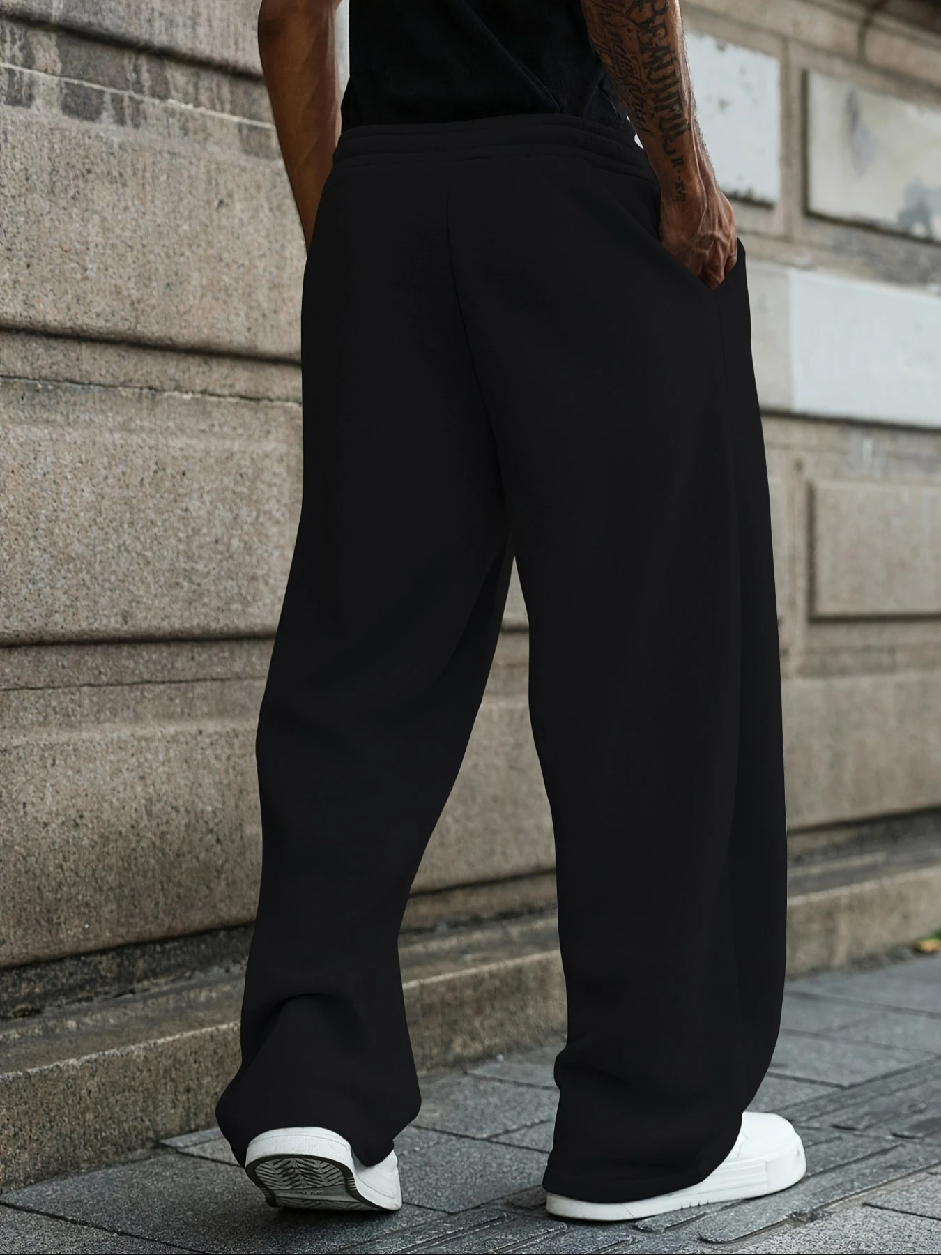 Men's casual sports pants with Gothic letter pattern printed drawstring wide leg casual pants for all seasons