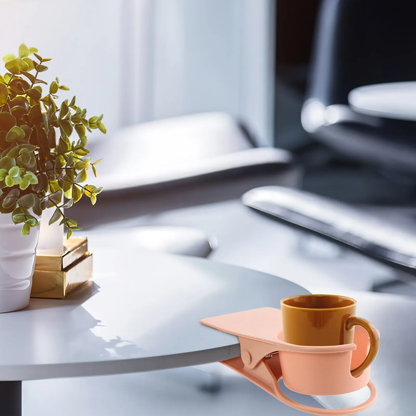 

Plastic Desk Cup Holder Clip Stable Hanging Clamp for Table Coffee Cup Phone Organizer Space Saving Desk Accessory