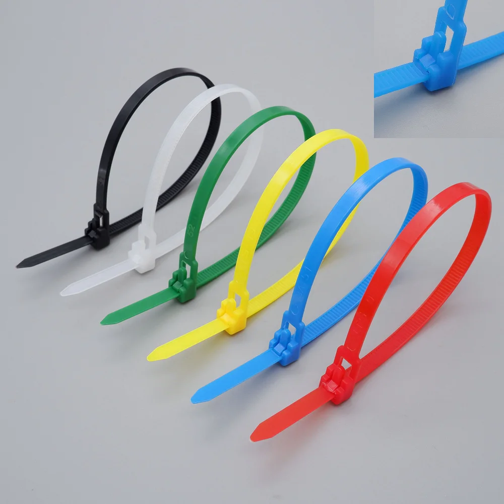 300pcs Reusable Cable Zip Tie 5*150mm 5*200mm 5*300mm Plastic Nylon May Wrap Straps Ties Recycle Organizer Detachable Blue Red