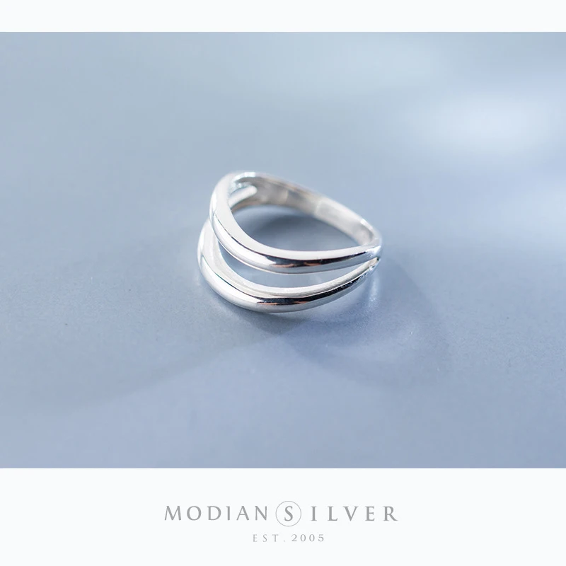 Modian Double Layer Geometric Line Sterling Silver 925 Thick Ring for Women Fashion Simple Ring Party Gift Fine Jewelry
