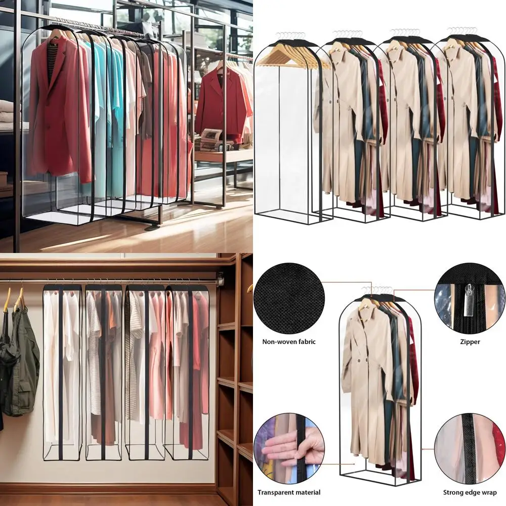 

4-Pack 50 Gusseted Clear Garment Bags for Hanging Clothes Storage