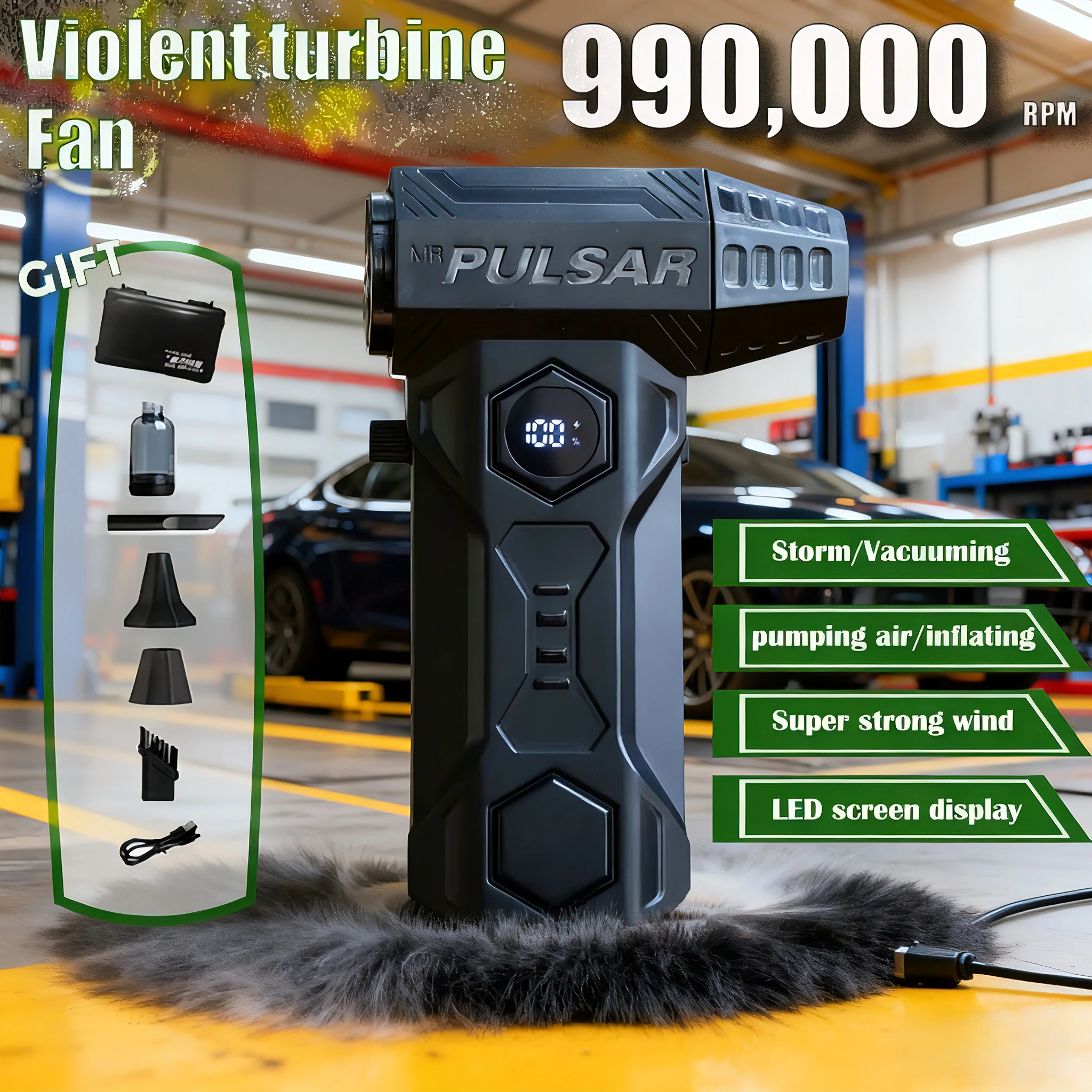 

Электрический турбовентилятор, X11Pro, 990 000 об/мин, скорость ветра 75 метров в секунду, высокоскоростной турбинный фен, со светодиодным экраном.