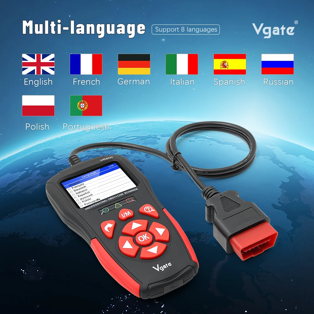 Vgate VR800-Outil de diagnostic automobile, lecteur de code de voiture, EAU OBD2, PK AS500, KW850, ELM327