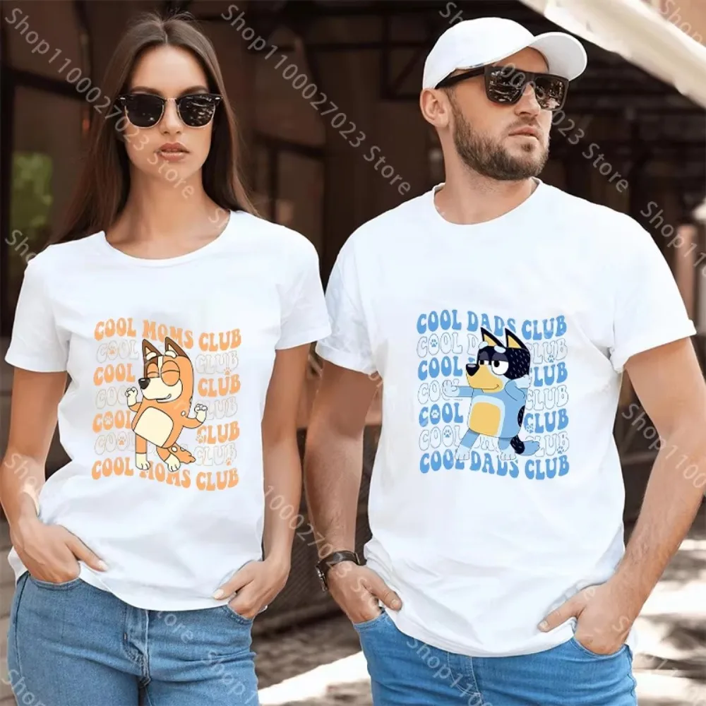 Cartoon Blue Dog Tops Adult Dad Mom T-Shirt Man Woman Summer Cotton Clothing Cute Tee Family Clothes Anime Birthday Gifts