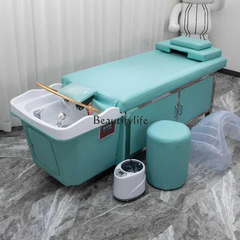 High-End Ceramic Basin Steel Frame Thai Shampoo Chair Water Circulation Fumigation Head Treatment Bed for Beauty Salon