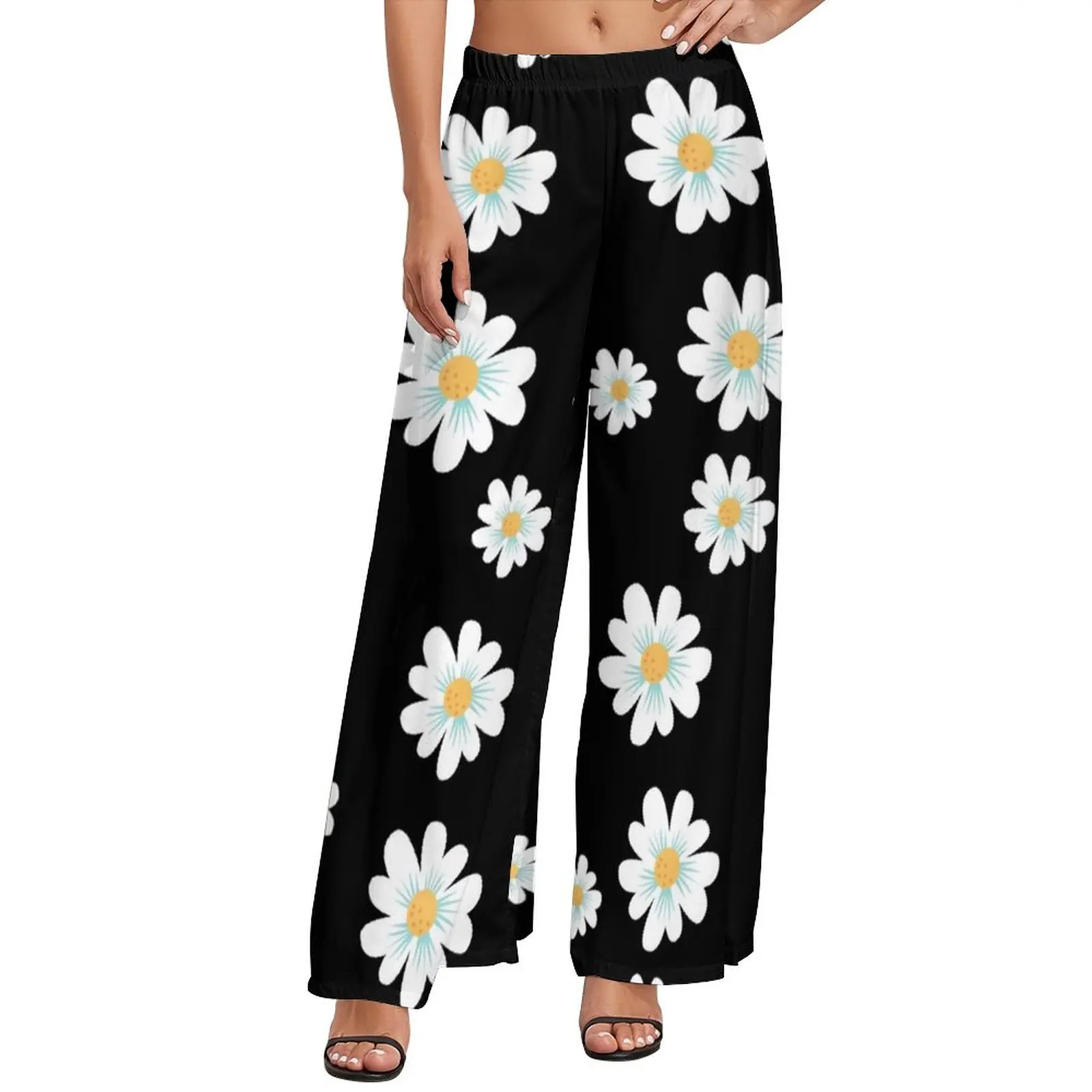 Beautiful Daisy Pattern Pants Daisies Flowers Print Modern Wide Leg Pants Women Oversized Street Style Pattern Straight Trousers