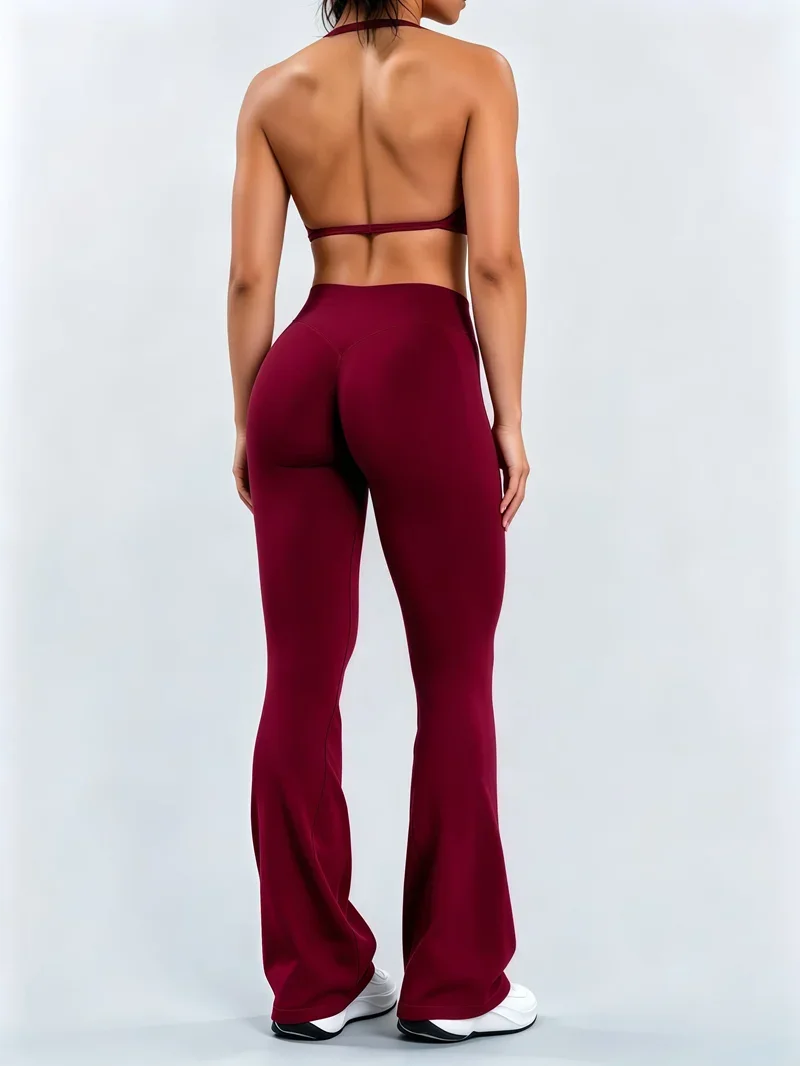 2-teiliges HISTELLO Schlaghosen-Set für Damen, Neckholder-Sport-BH, Nahtlose Po-Lifting-Yogahose, Bauchkontrolle, Fitness-Workout-Sets – Detail 6