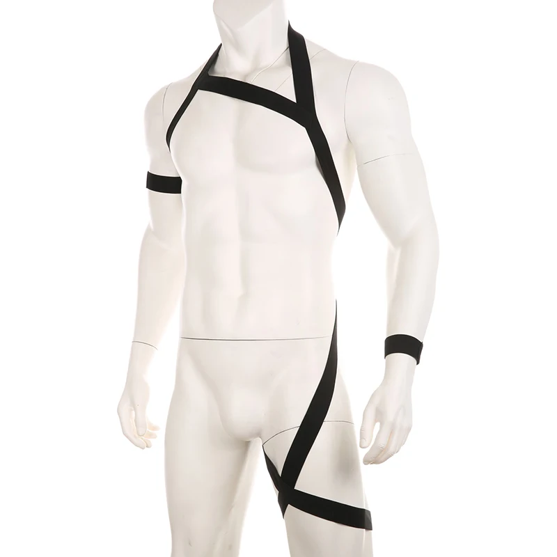 CLEVER-MENMODE Sexy Harness for Men Fetish Body Chest Halter Belt Exotic BDSM Bondage Lingerie with Armband Wristband Set