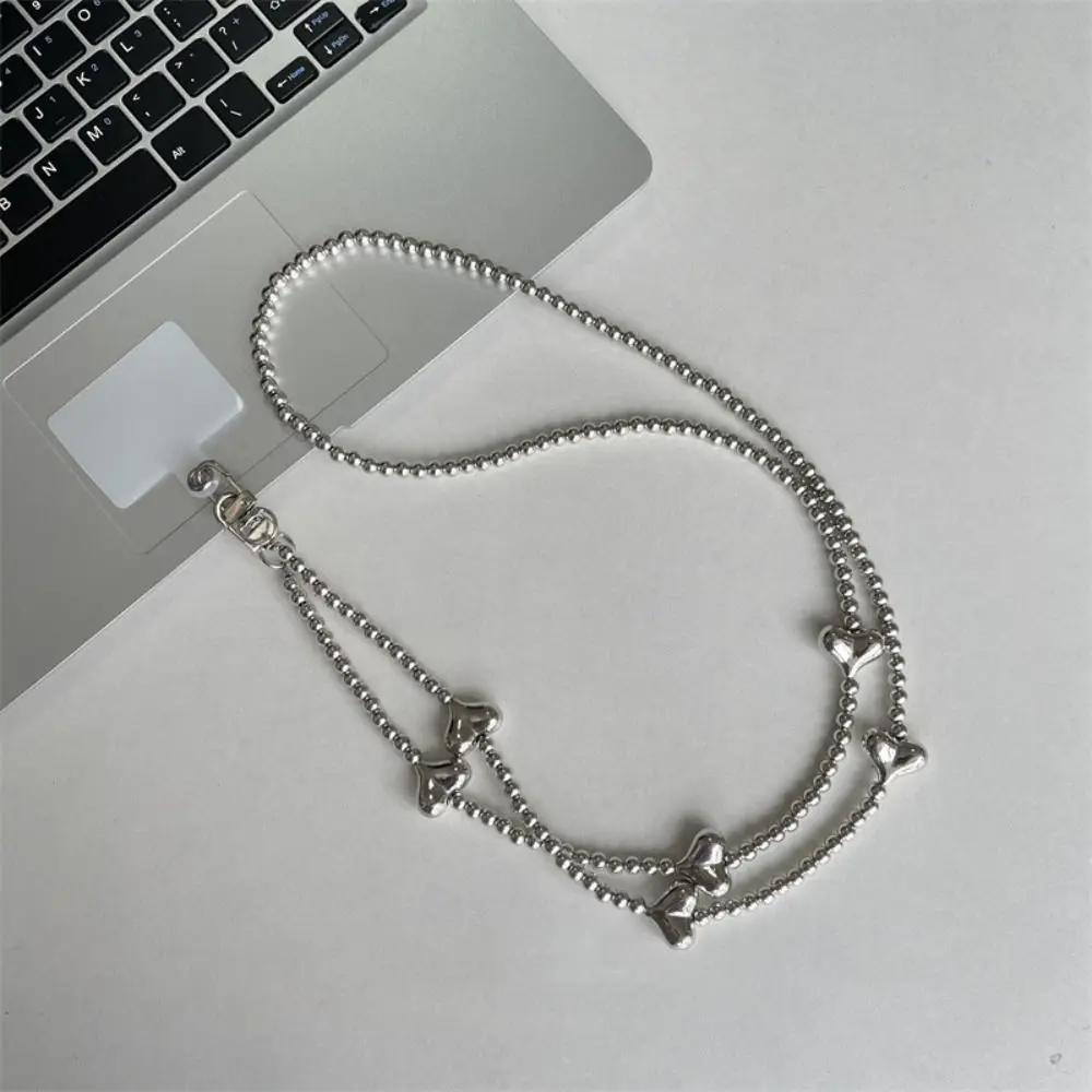 Lovely Bow Long Crossbody Phone Chain Heart Sweet Mobile Phone Chain Acrylic Beads Cellphone Lanyard Girls