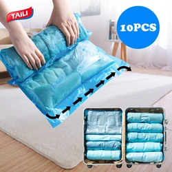 TAILI 10Pcs Roll-up Travel Compression Bags for Clothes Luggage Space Saver Bags Reusable Air Vacuum Bags for Packing Suitcases