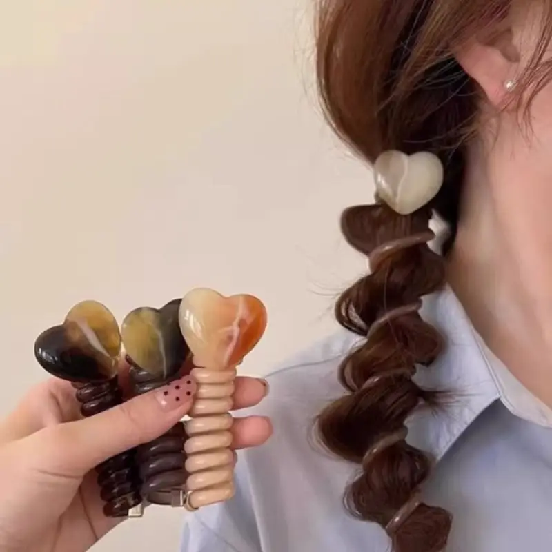 

1/4pcs Heart-Shaped Hair Ties Elastic Spiral Bands for Women Girls Non-Slip Telephone Wire Loops Ponytails Hair Accessories