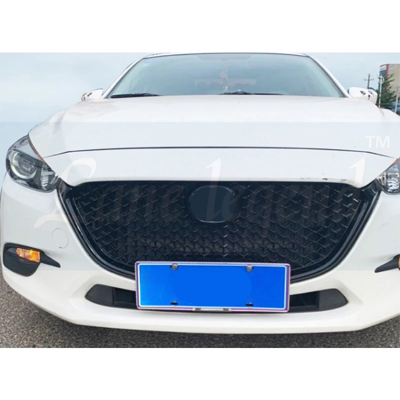 For Mazda 3 Axela 2017 2018 2019 Gloss Black Honeycomb Grille ABS Front Middle Grille Front Bumper Grill Upper Grille Racing