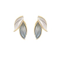 New Korean Arrival Metal Trendy Fresh Lovely Sweet Grey Leaf Stud Earrings For Women 2025 Fashion Jewelry