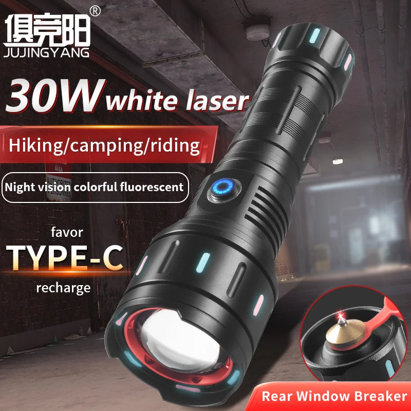 

Strong light rechargeable telescopic zoom aluminum alloy LED safety hammer flashlight