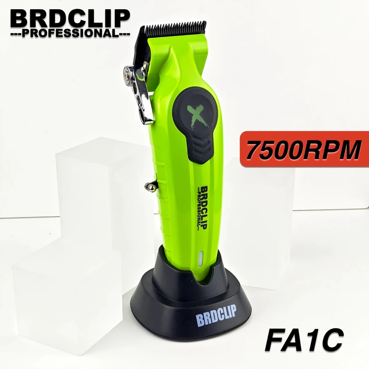 BRDCLIP-FA1C Clipper de cabelo elétrico profissional, 7500RPM, motor de alta velocidade, aparador 2500mAh, lâmina DLC com base, barbearia