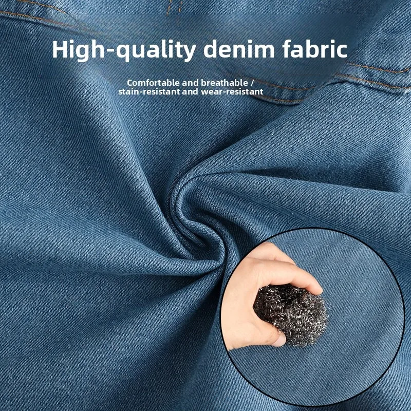 Retro Denim Apron V-shaped Cross Strap Front Pocket Work Overalls Restaurant Floral Baker Oil-proof Apron