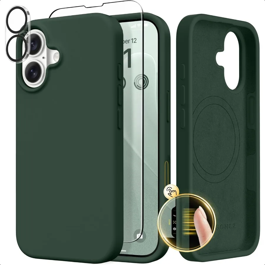 

Магнитный чехол GONEZ для iPhone 17, совместимый с MagSafe [Защитная пленка для экрана + Защитная пленка для объектива камеры] Жидкий силиконовый чехол против царапин