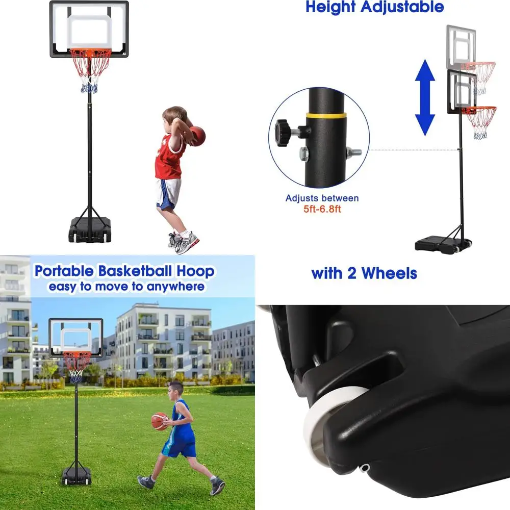 

Портативное регулируемое баскетбольное кольцо для детей и семей — система ворота в помещении и на открытом воздухе с высотой от 5 до 6,8 футов