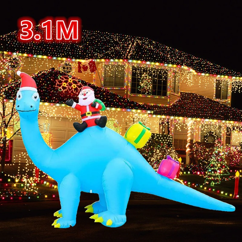 

3.1M Inflatable Santa Riding Dinosaur, Built in LED Lights Indoor and Outdoor Courtyard Decoration Christmas Party Props