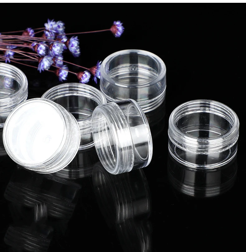 50pcs 2/3/5/10/15/20g Clear Plastic Jewelry Bead Storage Box Round Container Jars Make Up Organizer Boxes Portable Cosmetics Box