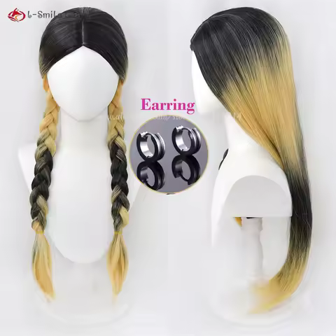High Quality Anime 75cm Haitani Ran Cosplay Wig Haitani Ran Haitani Rindo Wigs Yellow Black Double Twist Braid Wigs + Wig Cap