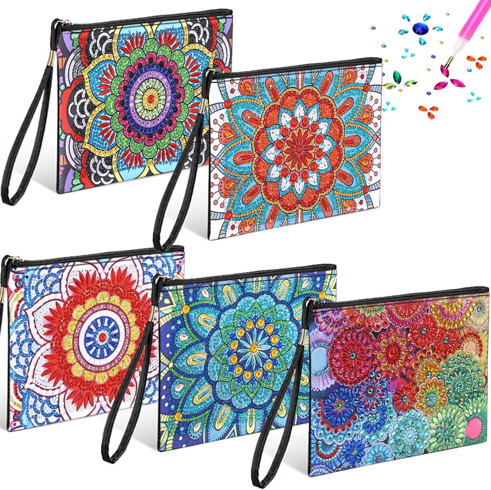 

1 DIY Mandala Diamond painting set handbag, 5D diamond art wristband, clutch strap, zipper, ladies' art handicraft