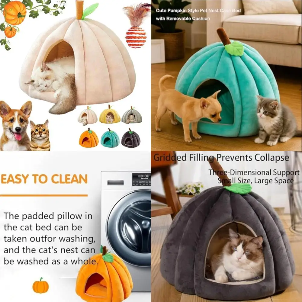 

Кровать для кошки в форме тыквы: жуткие убежище на Хэллоуин со съемной подушкой для маленьких домашних животных