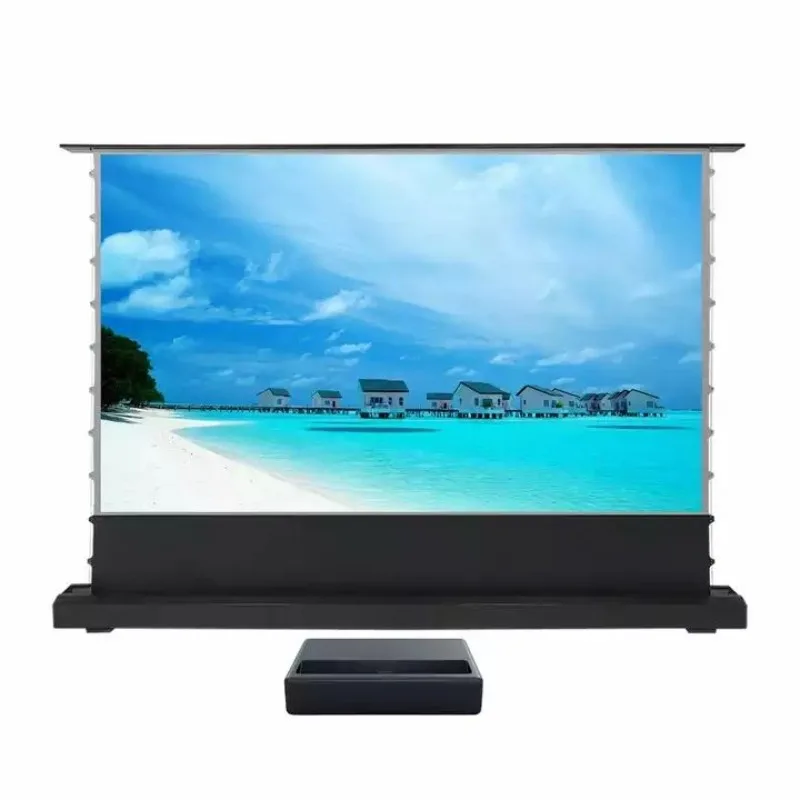 NEW 120 Inch UST ALR Motorized Floor Rising Projector Screen CBSP PET Crystal Anti-light Motorized Screen with Remote Control