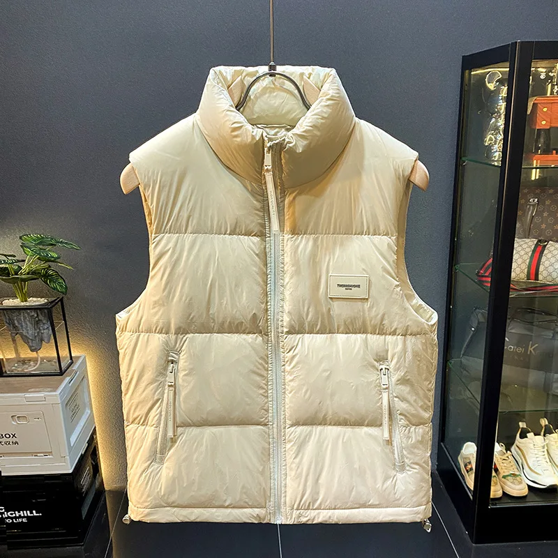 Colete de pato branco para homens e mulheres 2024 outono e inverno novo sem mangas colheita-top outerwear colete quente gola casaco