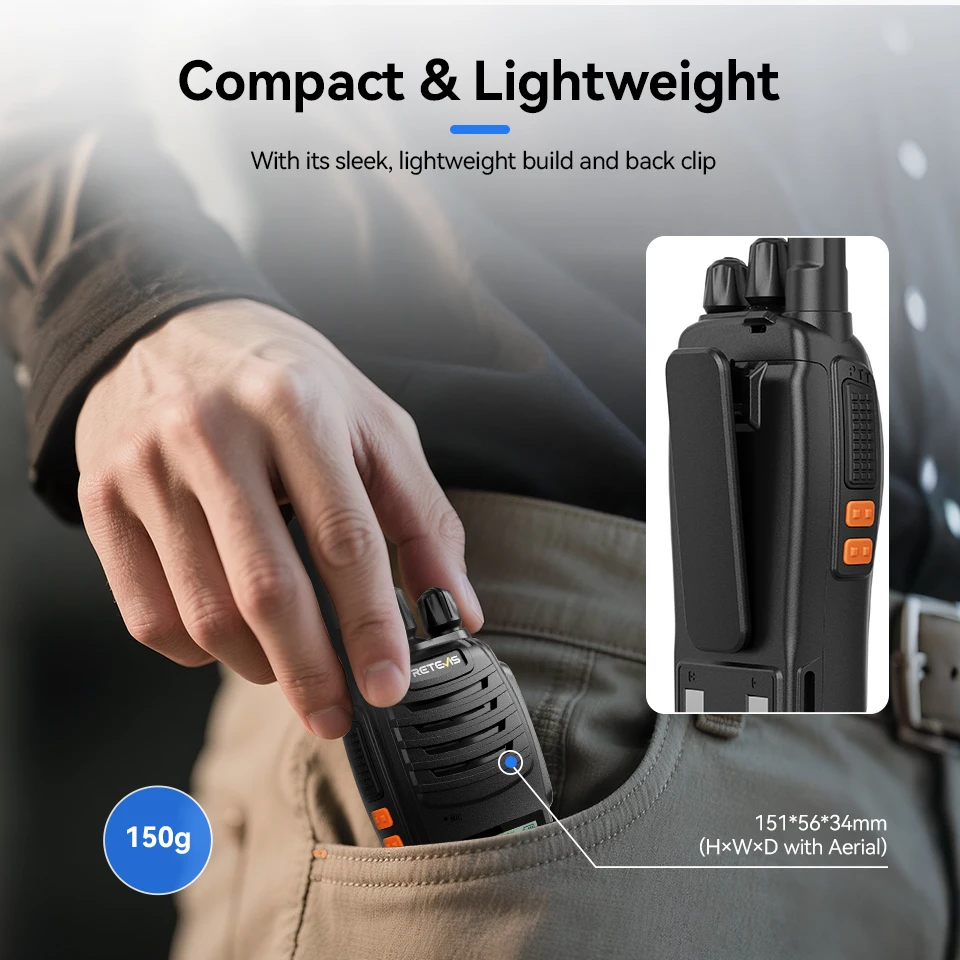 Retevis H777D Walkie Talkie Portabel 4/6 Buah PMR Radio Dua Arah Bebas Lisensi Dapat Diisi Ulang Layar LCD VOX untuk Keamanan Restoran