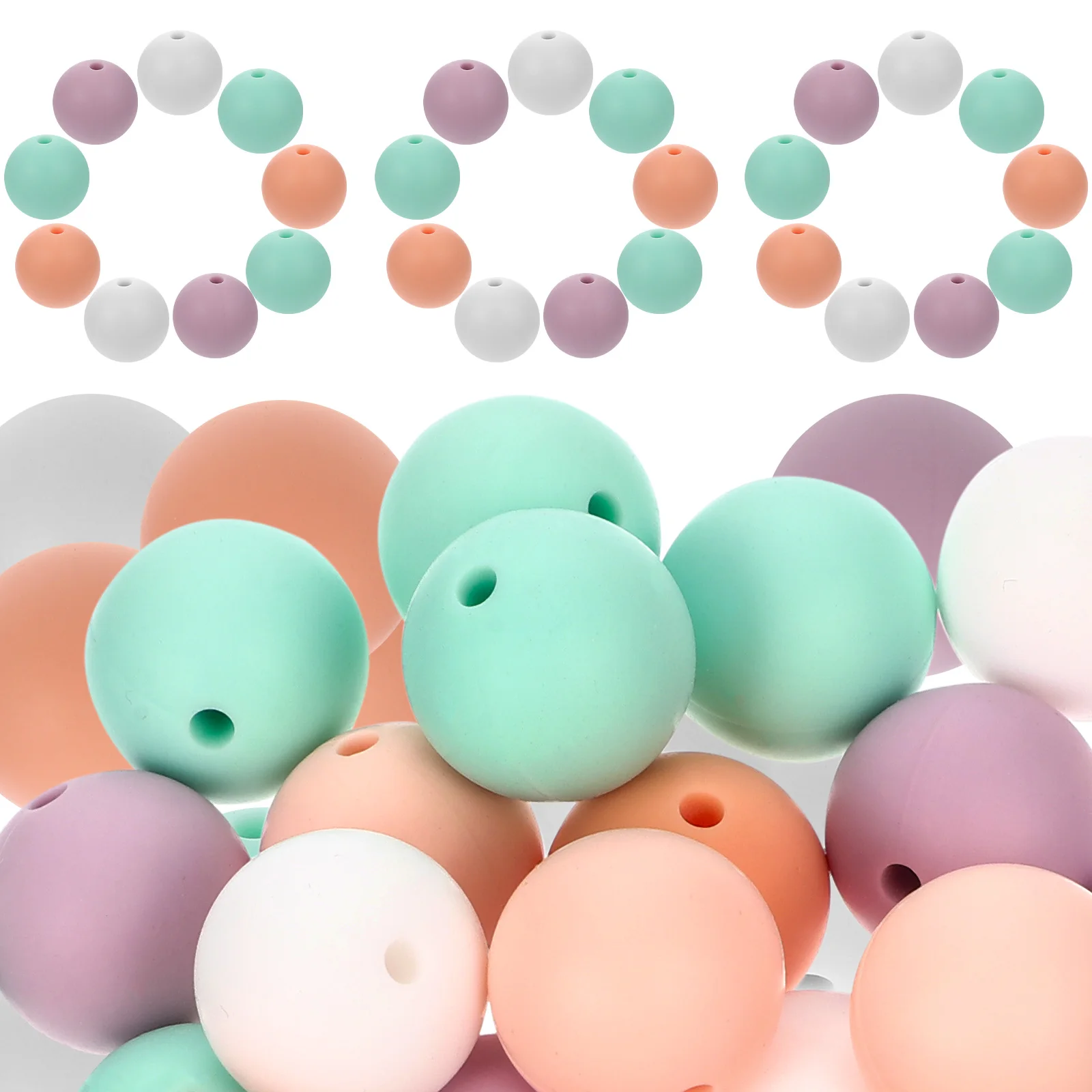 

50 Pcs Silicone Beads Baby Teething Toys Pacifier Chain Loose Beads Infant Chewing Necklace DIY Supplies Spacer Charm Round