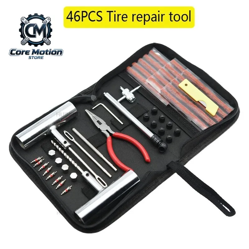 46 Pcs Car Tire Repair Tool Tire Repair Kit Studding Tool Set Auto Bike Tire Repair Puncture Plug Garage Car Accessories