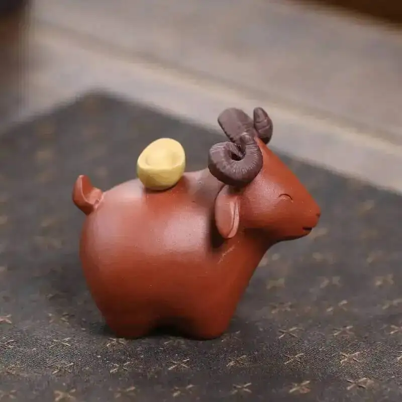 Zisha Tea Pet Sheep Figurine Zodiac Sculpture  Money Ingot Fortune Sheep Tea Play Accessories Decoration Чаепитие view 2