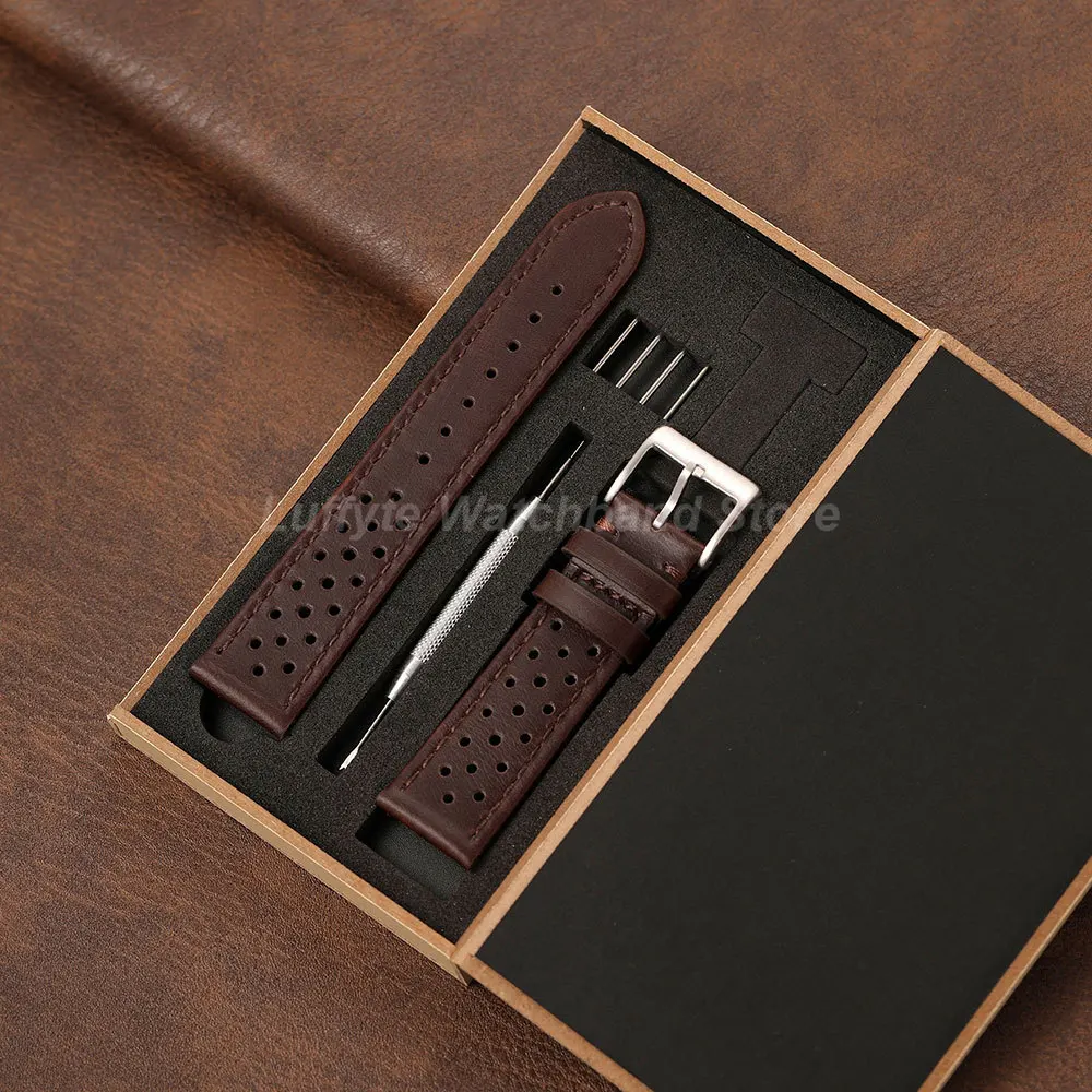 Retro Men Calfskin Genuine Leather Watch Strap 18 20 22mm Gift Packing Box Breathable Comfortable Replacement Wristwatch Band