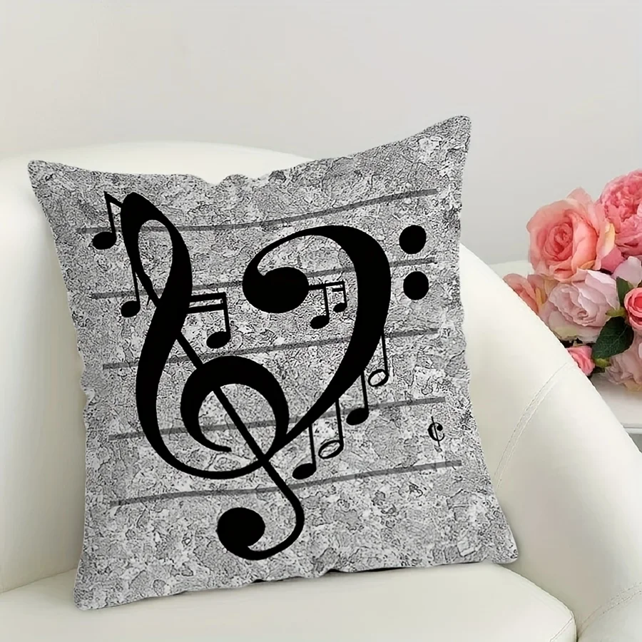 Music-Themed Throw Pillow Covers,Featuring Piano, Notes, Zippered Cushion Covers for Indoor Decor and Party Decoration