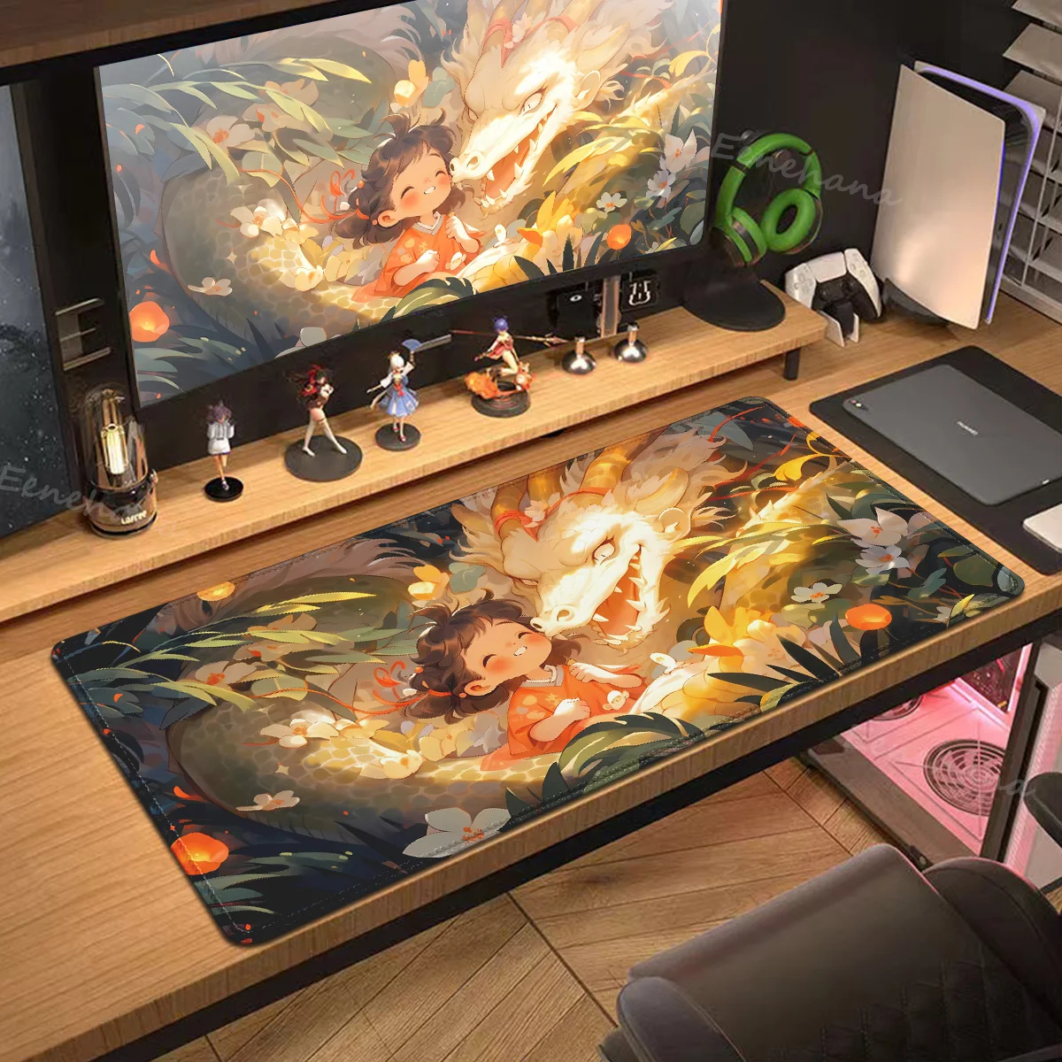 

Mouse Pad Anime Dragon and Girl Desk Accessories Office Pc Gamer Gaming Mouse Mat Deskmat Mousepad Gamer Computer Table Mats