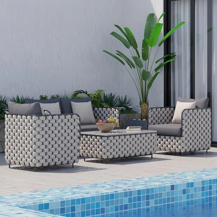 Waterproof 4 Pieces Aluminum And Woven Rope Outdoor Sofa Set Chairs