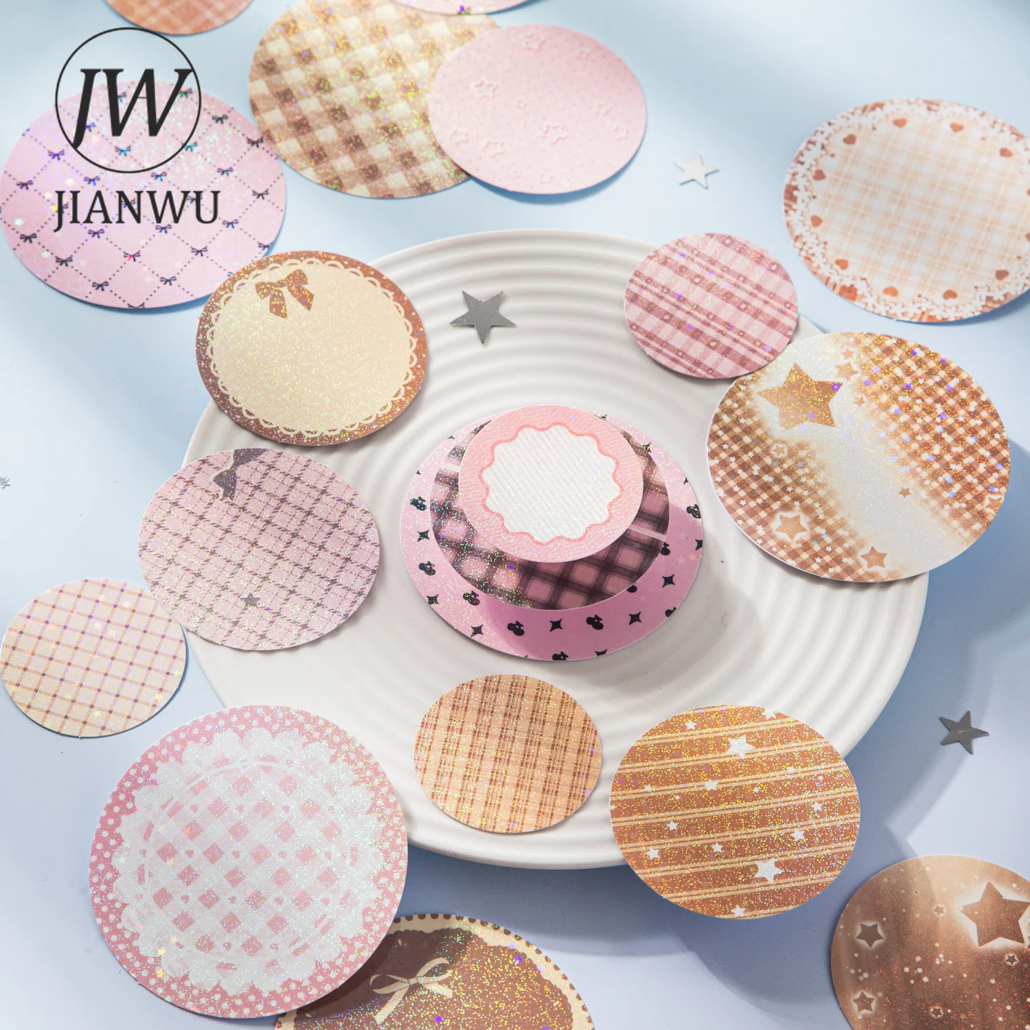 JIANWU Vintage Runde Spitze Stern Schleife Landschaftsmotiv Collage Scrapbooking Aufkleber Kreatives DIY Journal Schreibwaren
