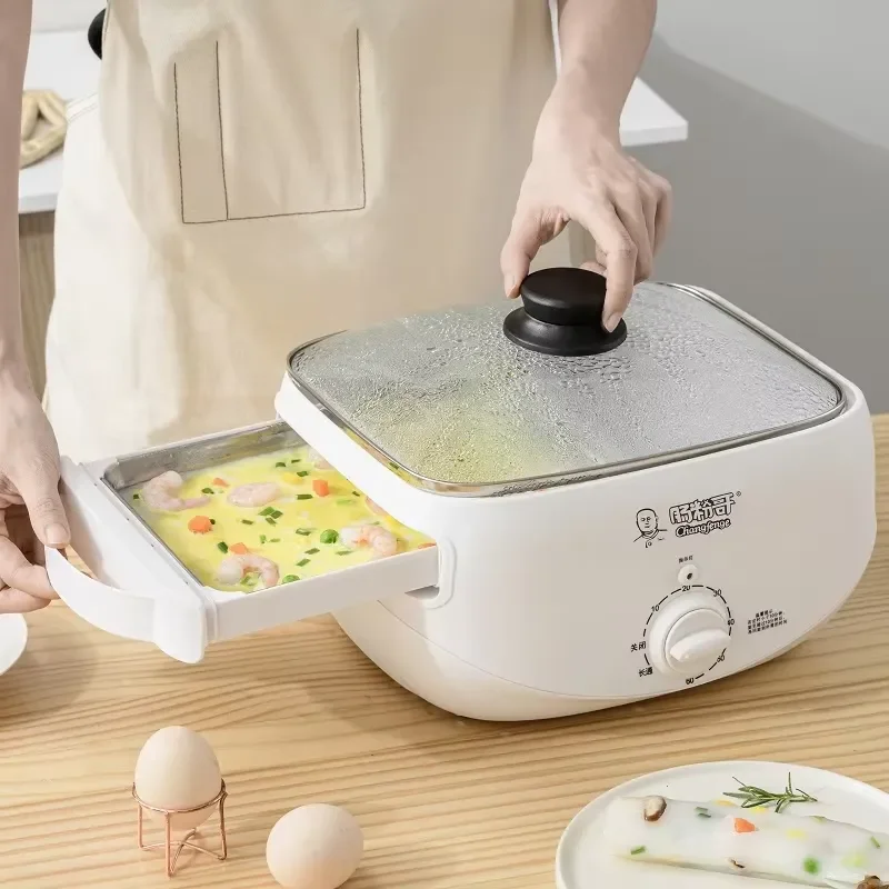 Electric Rice Noodle Roll Maker White Household Steamer Multi Purpose Guangdong Style Cooking Machine for Breakfast Kitchen