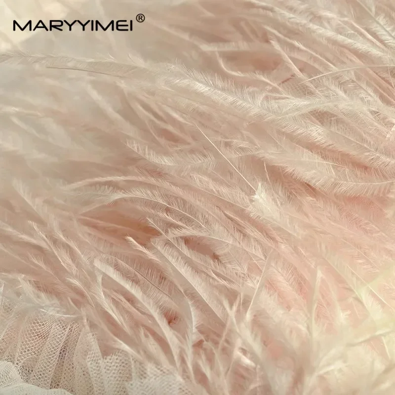 Gedivoen Designer femmes robe col debout bord d'oreille en bois à manches longues plume paillettes Sexy fête élégante robes de gâteau de bal