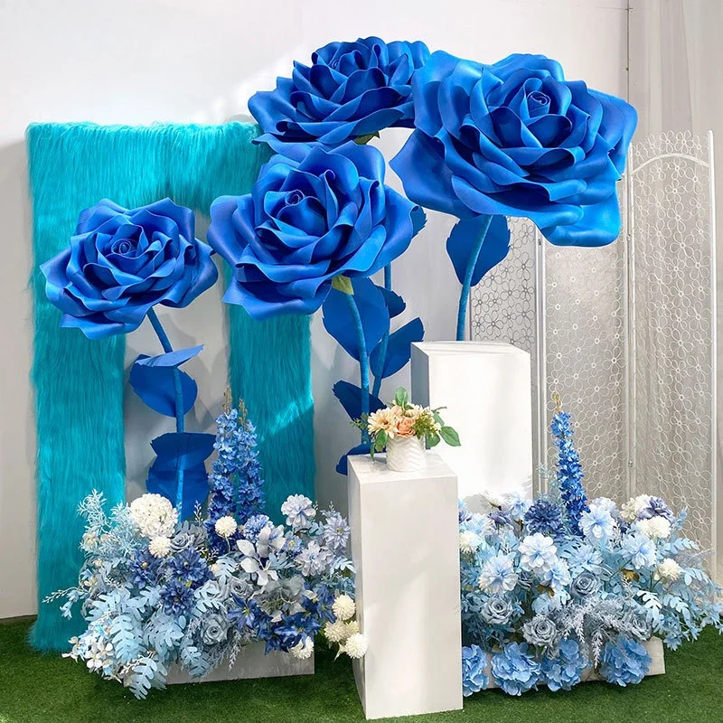 Large Blue Rose Decor Large Paper Artificial Flowers Window Display Giant Paper Rose Wedding Party Decoration T Stage Home Decor image 4