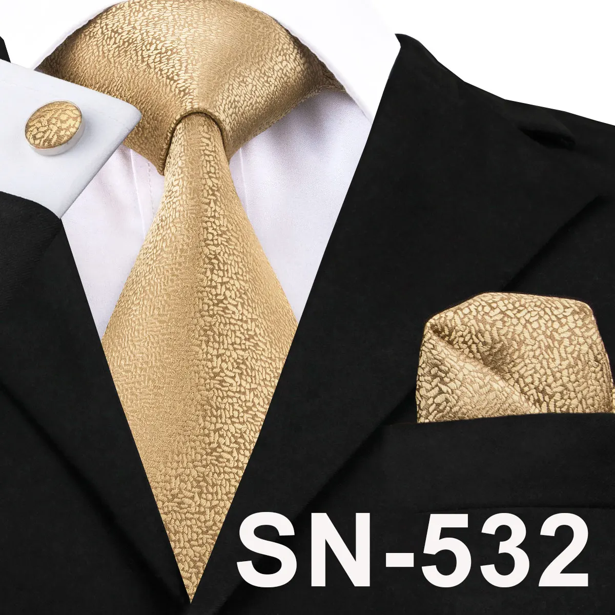Men's Champagne Ivory White Solid Tie & Cufflinks Set, Wedding